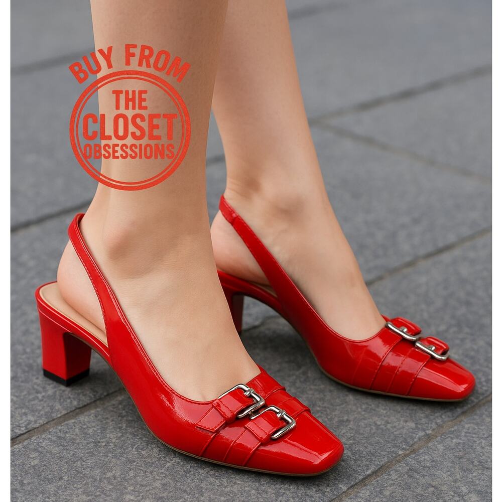 ZARA Red Patent Slingback Heels NWT | Double Buckle | Blogger Fave